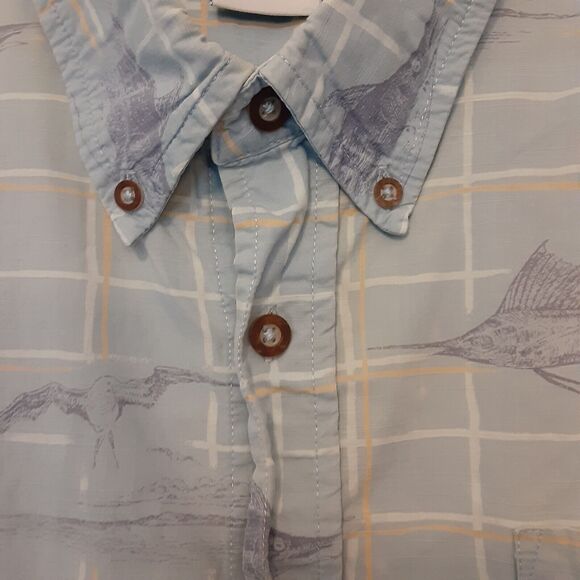 Columbia Shirt Mens XL River Lodge Button Up Blue All Over Fish Print Camp AOP - Picture 3 of 8